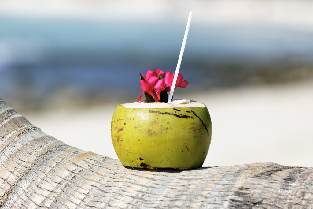 Coconut water has hydrating and potassium-rich properties